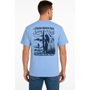 Gildan TShirt Mens Size XL Blue Graphic Surf Siren Beach Pier Short Sleeve Coast